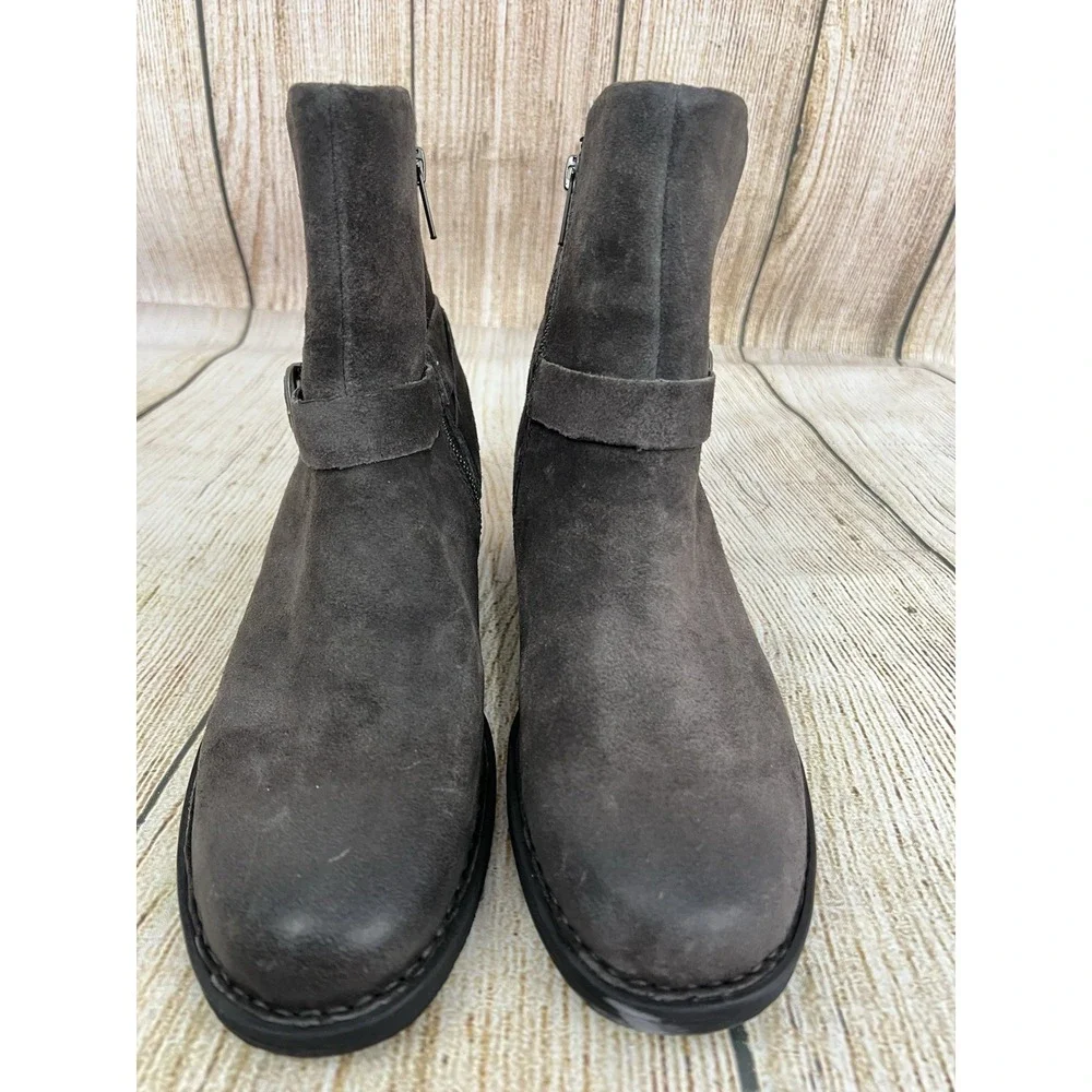 Born Syd Gray Suede Ankle Boots 8.5 M Buckle Moto Western Distressed F50042